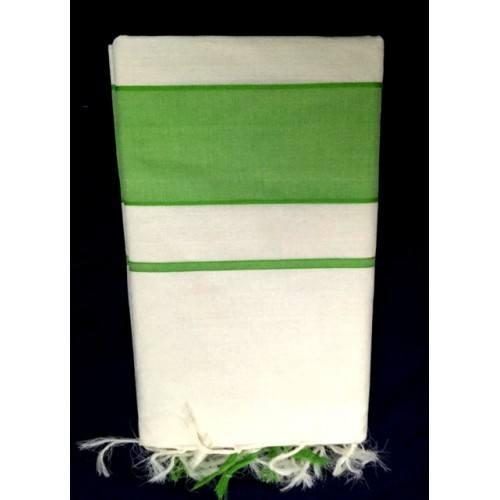 Balaramapuram Handloom Designer Cream & Green Color Cotton Saree