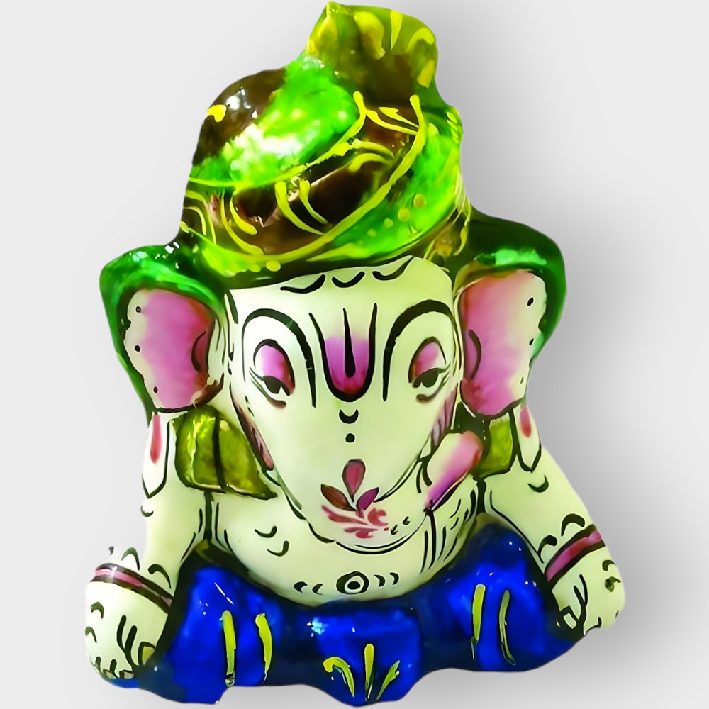 Banaras Gulabi Meenakari Craft Lord Ganesha Sitting Statue - 0