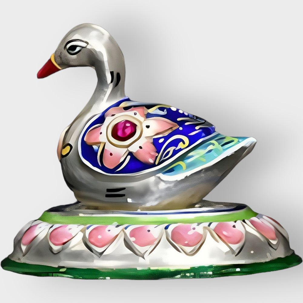 Banaras Gulabi Meenakari Craft Silver Duck - 0