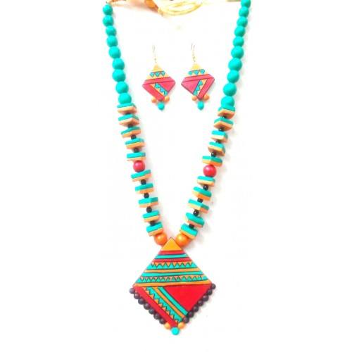 Multi-color Bankura Panchmura Terracotta Craft Necklace Jewellery Set