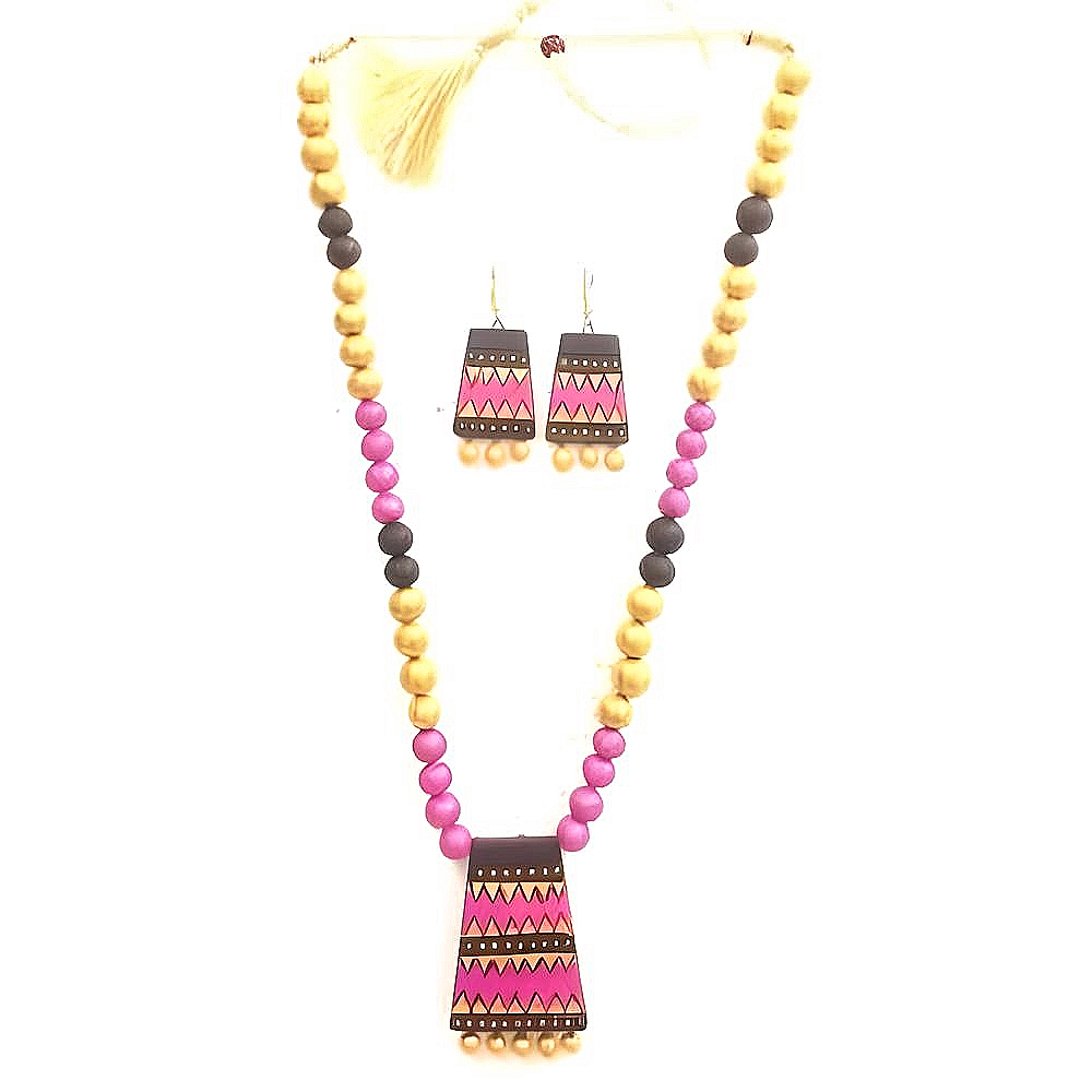 Multi-color Bankura Panchmura Terracotta Craft Necklace Jewellery Set