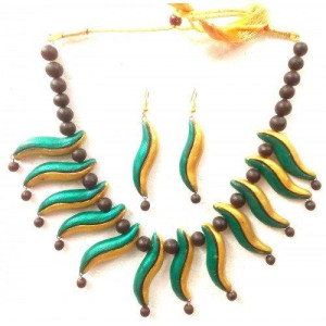 Abstract Shapes Panchmura Terracotta Craft Necklace Jewellery Set
