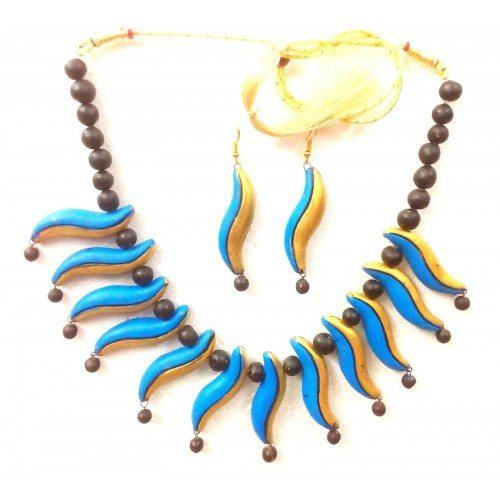 Abstract Shapes Panchmura Terracotta Craft Necklace Jewellery Set