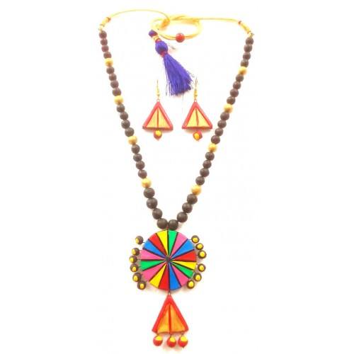 Circle Shape Bankura Panchmura Terracotta Craft Necklace Jewellery Set