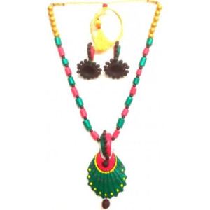 Multi-color Bankura Panchmura Terracotta Craft Necklace Jewellery Set