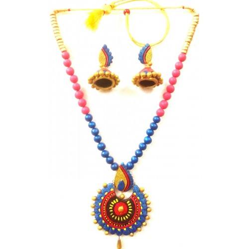 Multi-color Bankura Panchmura Terracotta Craft Necklace Jewellery Set