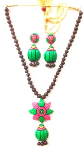 Multi-color Bankura Panchmura Terracotta Craft Necklace Jewellery Set