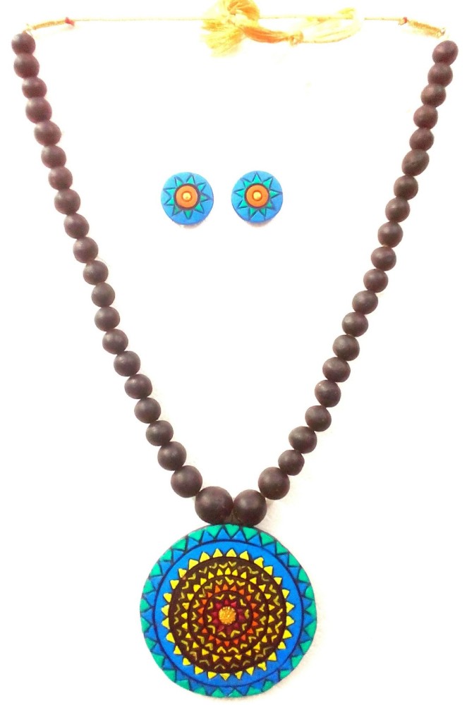 Multi-color Bankura Panchmura Terracotta Craft Necklace Jewellery Set