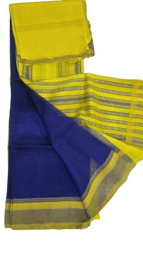 Beautiful Blue With Yellow Border Mangalagiri Saree