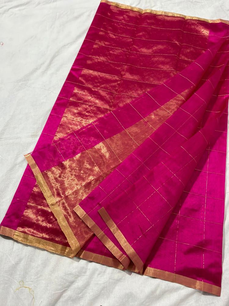 Beautiful Majenta Pink Tussar Silk - 1