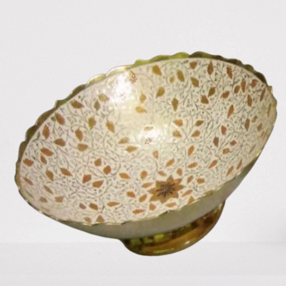 Beautiful white Fruit Bowl Meena Work(9.5Inch)