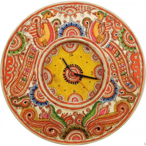 Beautiful Yellow Handpainted Peacock Design Clock