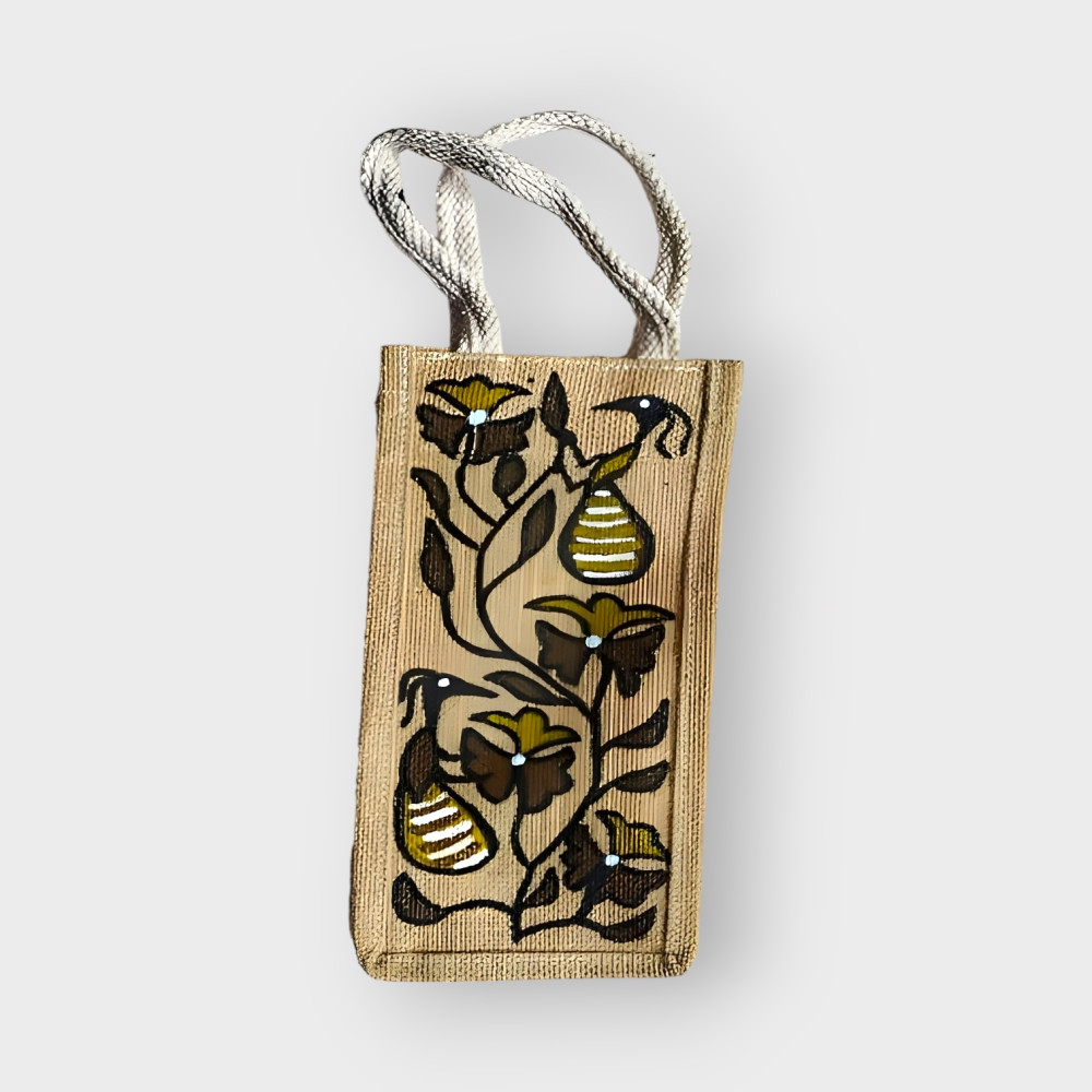 Beige & Brown Khovar Jute Bottle Bag