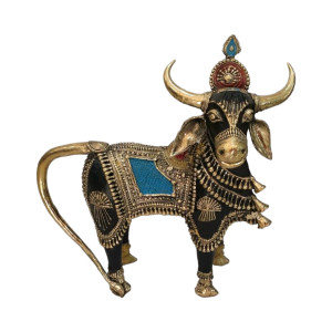 Black Colour Standing Nandi with Golden Horns