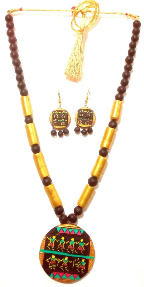 Black Tribal Bankura Panchmura Terracotta Craft Necklace Jewellery Set