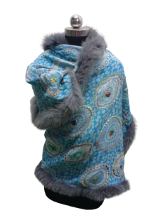 Blue Floral Prints Pashmina Stole With Fur