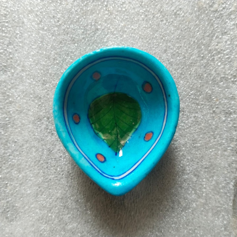 Blue Pottery Diya Blue Leaf Design