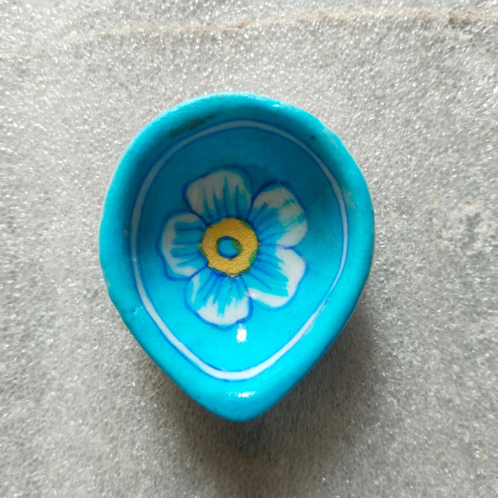 Blue Pottery Diya Flower Design