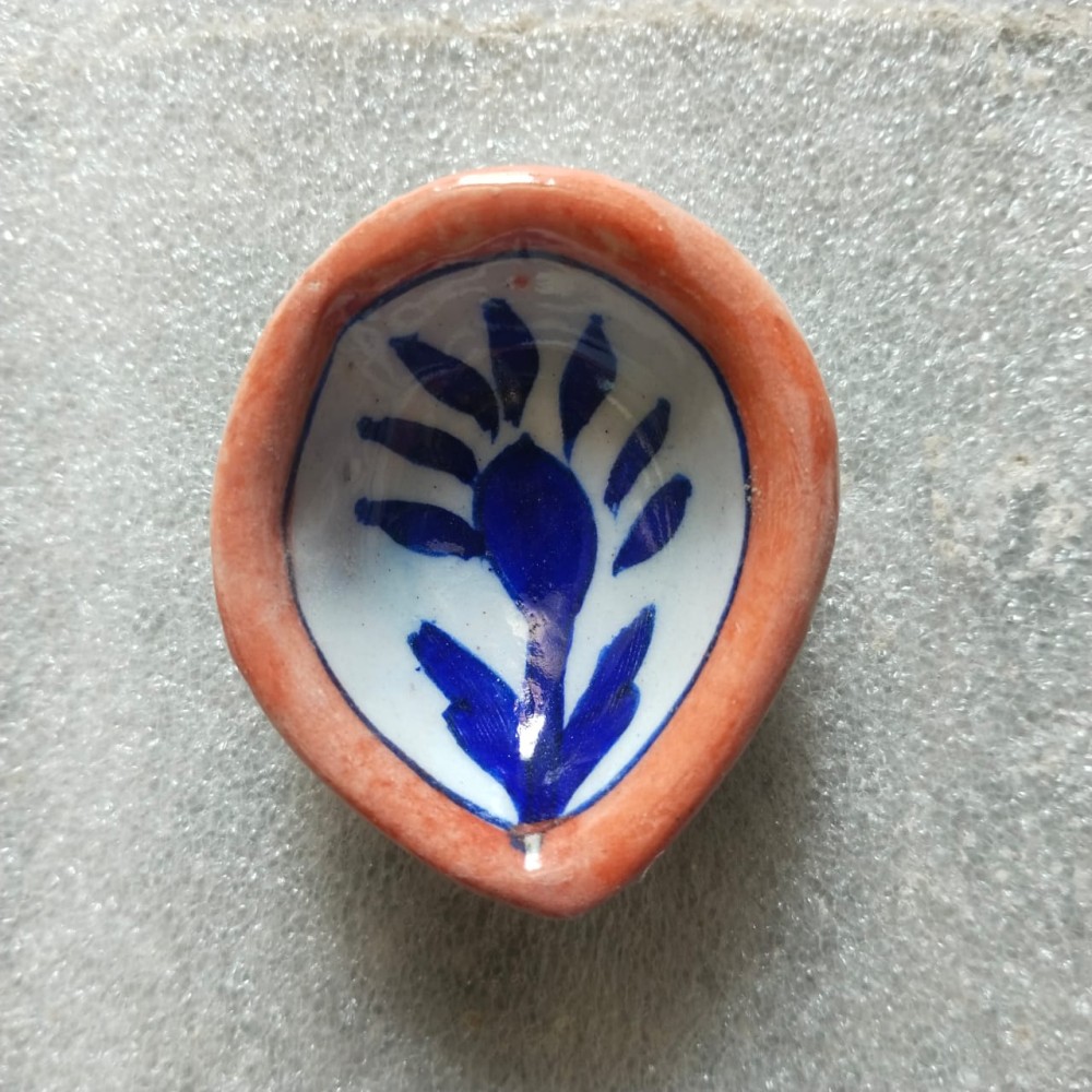 Blue Pottery Diya Orange Tree Design