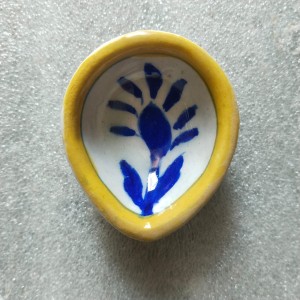 Blue Pottery Diya Yellow Tree Design