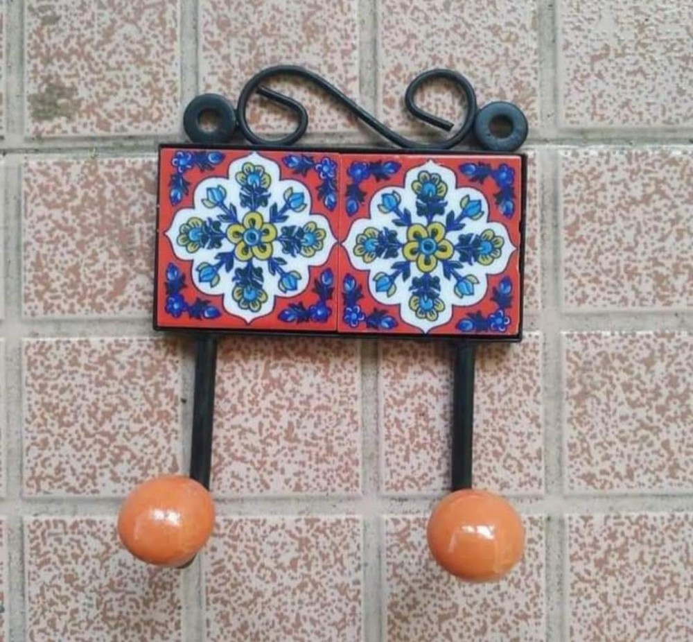 Blue Pottery Hanger Pink Floral Design