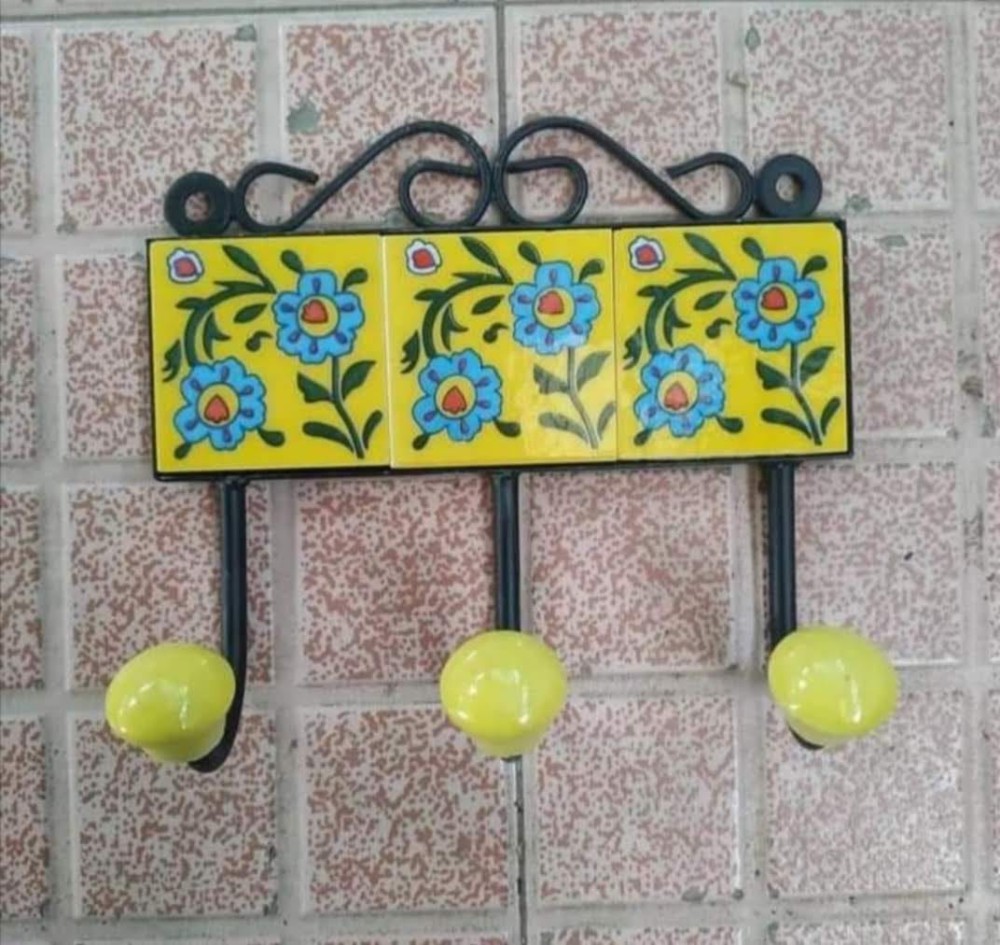 Blue Pottery Hanger Yellow Floral Design