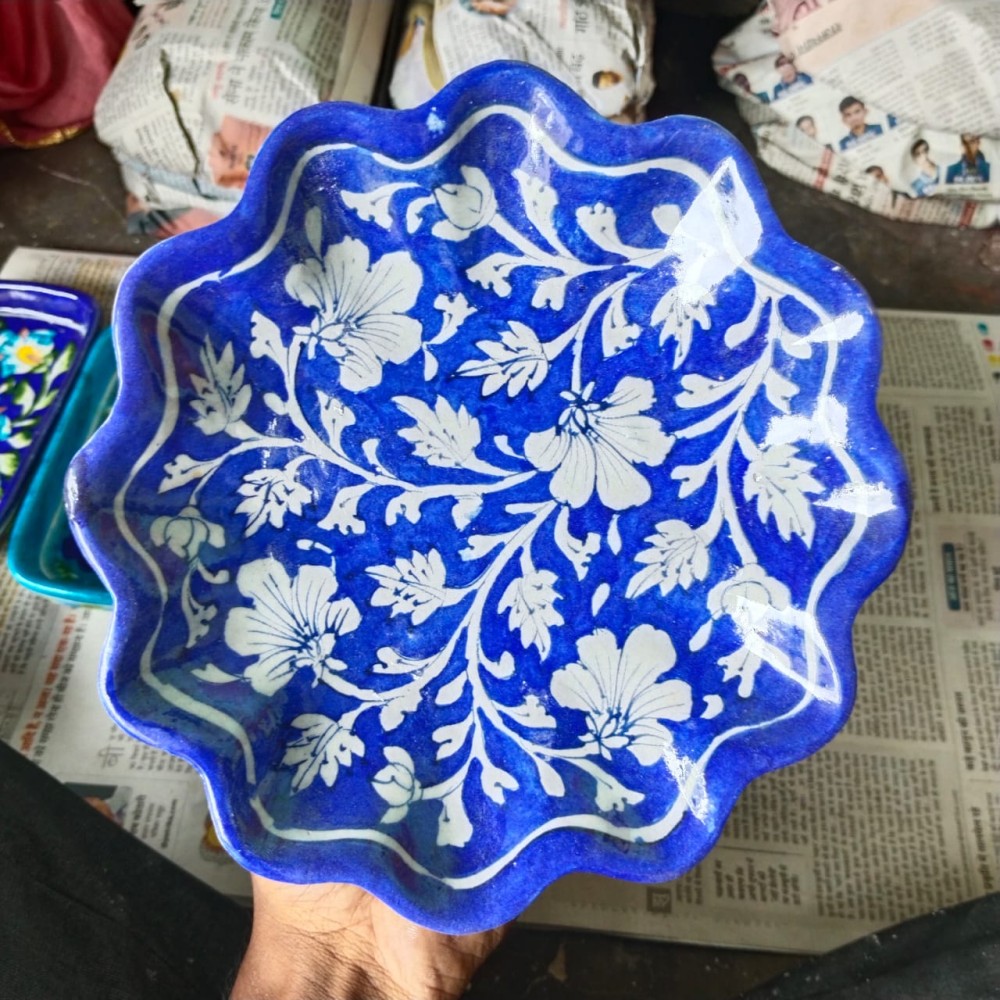 Blue Pottery Lotus Wall Plate 8 Inch Style4