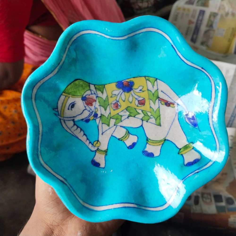 Blue Pottery Lotus Wall Plate Elephant 6 inch