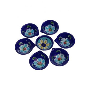 Blue Pottery Flower Print Diya- Single Piece