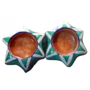 Handmade Beautiful Blue Pottery of Jaipur Star Shape Diya (Set of 4)