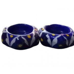 Handmade Beautiful Blue Pottery of Jaipur Diya (Set of 4)