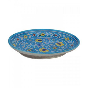 Handmade Beautiful Flower Design Wall Plate Blue Pottery Of Jaipur