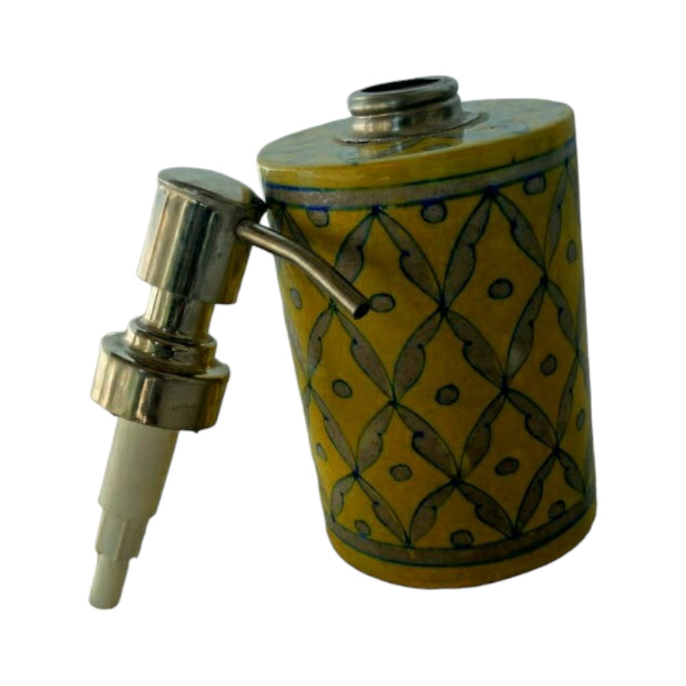 Handmade Yellow Colour Soap Dispenser Blue Pottery Of Jaipur - 0