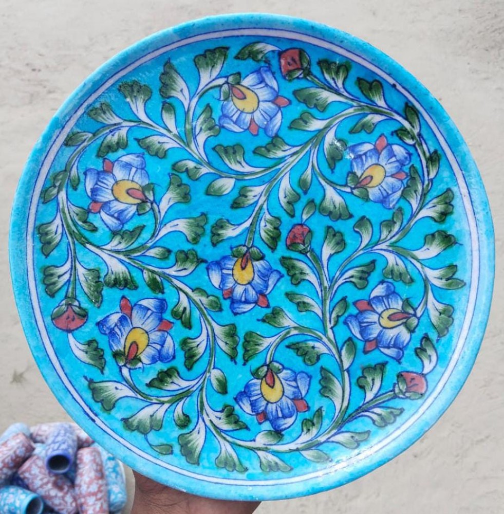 Blue Pottery Wall Hanging Plate 10 inch Style 10