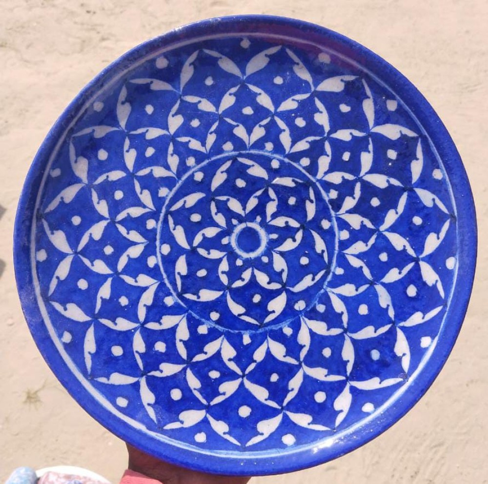 Blue Pottery Wall Hanging Plate 10 inch Style 14