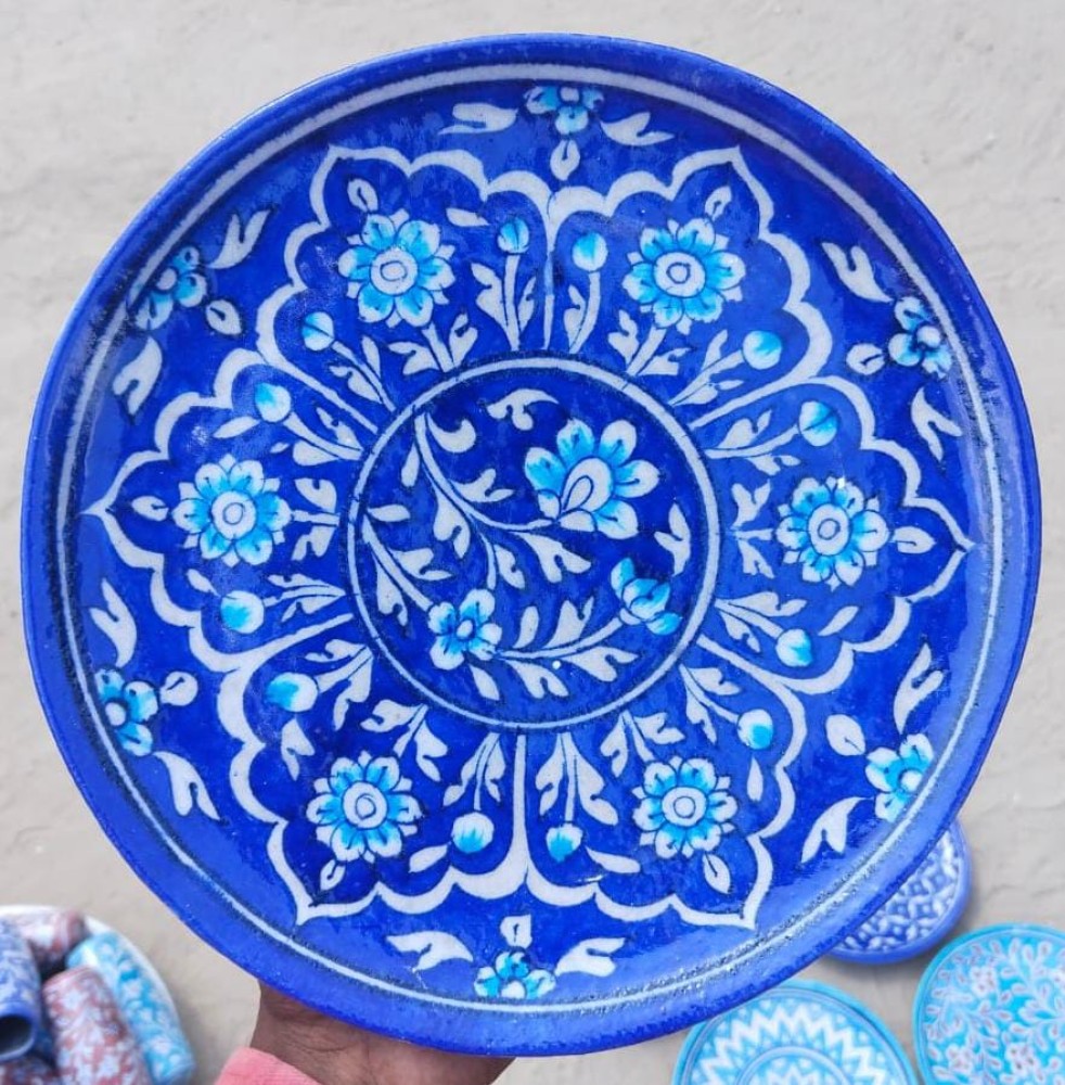 Blue Pottery Wall Hanging Plate 10 inch Style 15