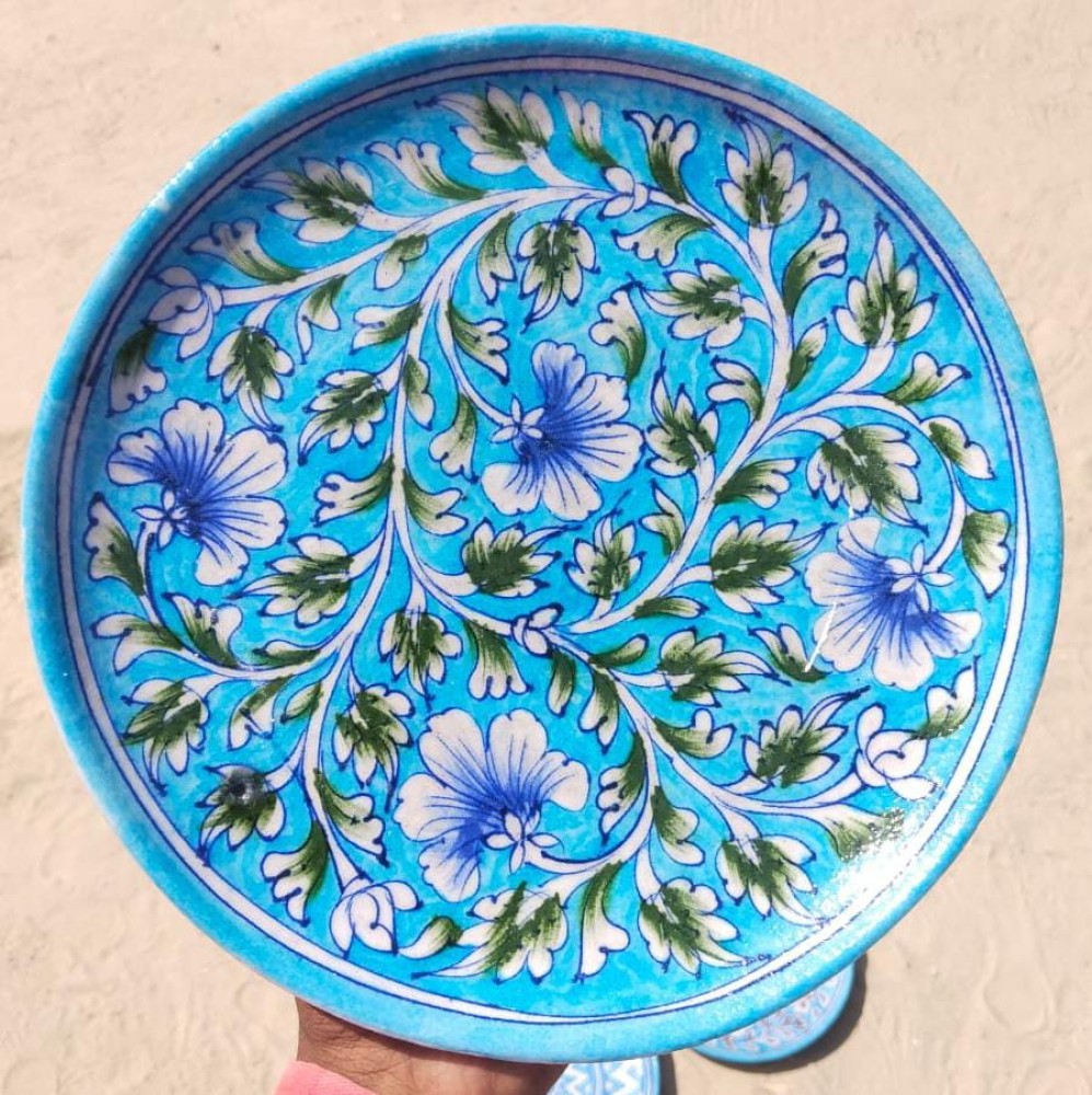 Blue Pottery Wall Hanging Plate 10 inch Style 5