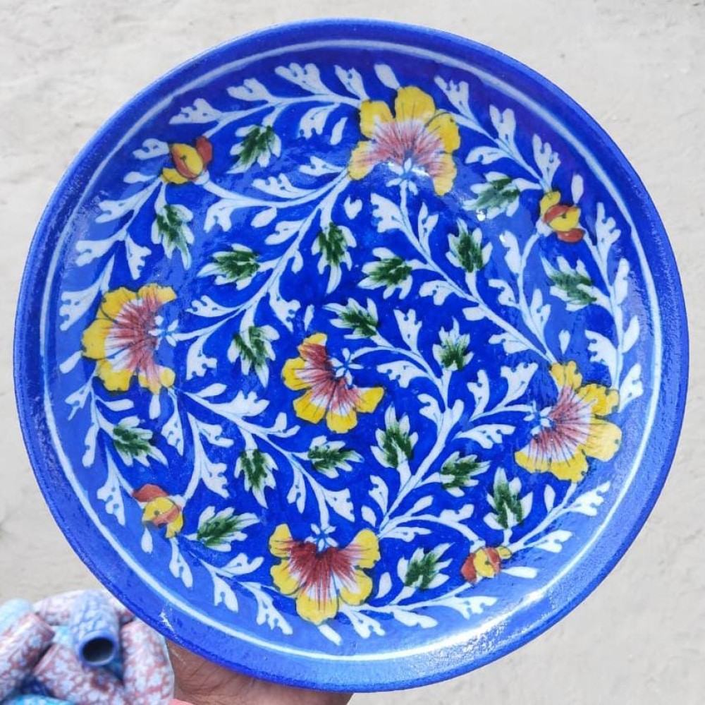 Blue Pottery Wall Hanging Plate 10 inch Style 8