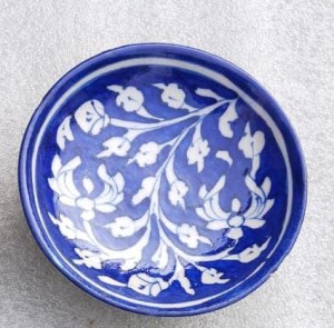 Blue Pottery Wall Plate Navy Blue Floral Design 4 inch