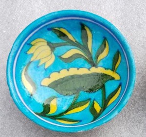 Blue Pottery Wall Plate Sky Blue Floral Design 4 inch