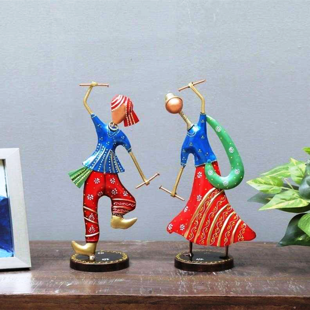 Blue & Red Figurine Dancing Pair Set Of 2