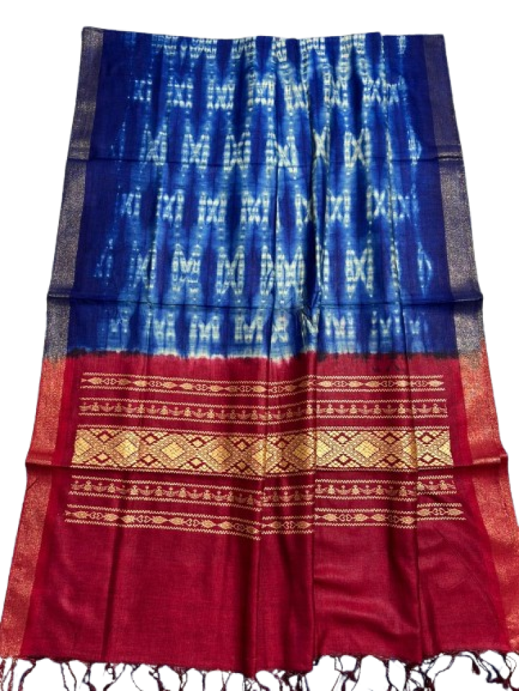 Blue With Red Tussar Dupatta