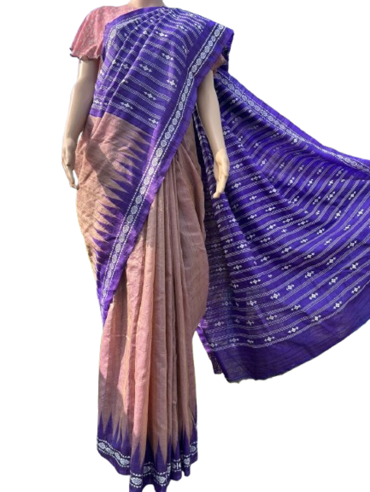 Brown with Violet Tussar Saree