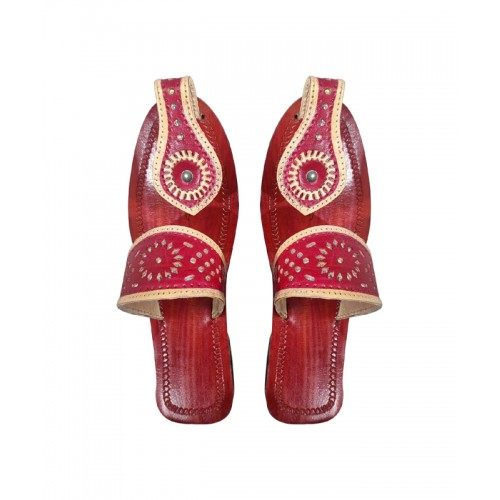 Red Color Leather Chamba Chappal For Women