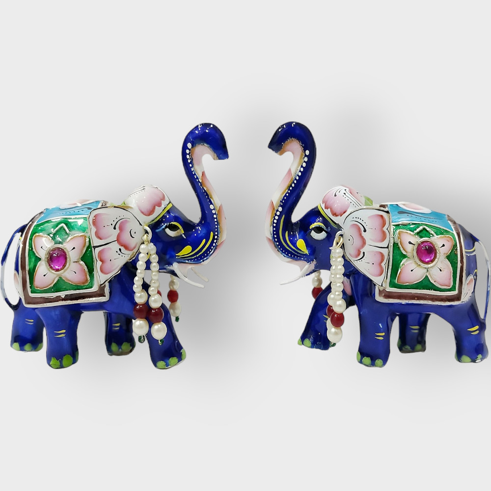 Classic Elephant Pair Gulabi Meenakari Art - 0