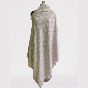 Classic White & Beige Leaf Design Kani shawl
