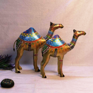 Colourful Iron Painted Camel Set Of 2