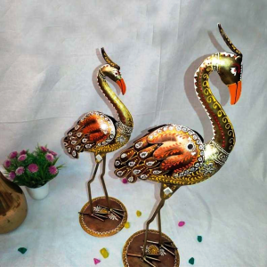 Colourful Iron Painted Cranes Set Of 2