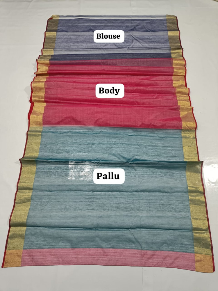 Colourful Magenta & Blue Chanderi Tissue Saree - 2