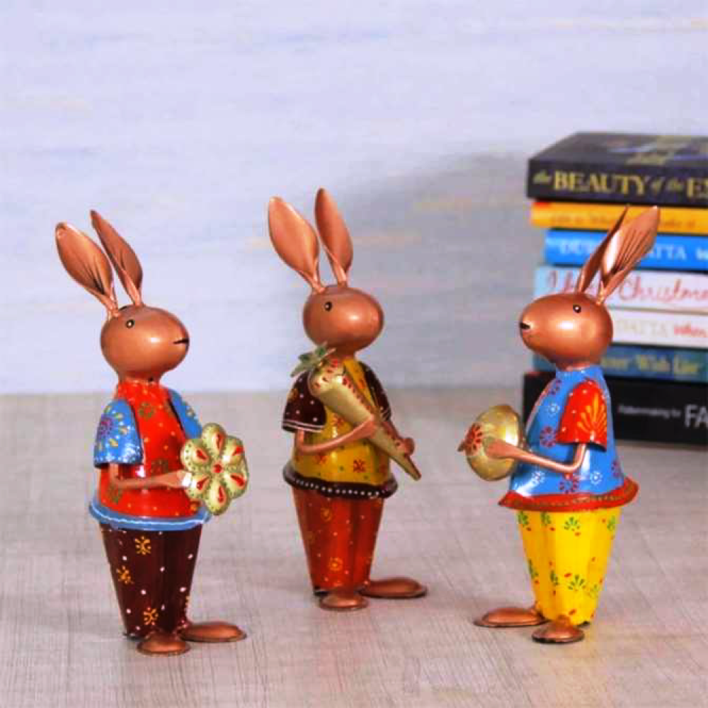 Colourful rabbits Figurines Set Of 3
